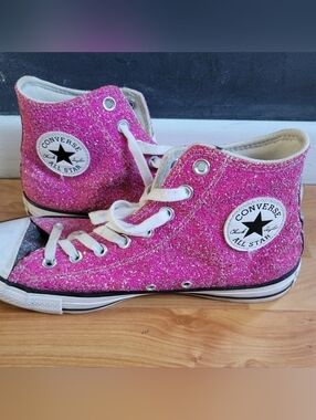 Converse Chuck Taylor All Star Pink Glitter Trainers High Top, Womens Size 10.5